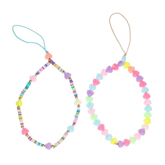 FOLOYORI Beaded Phone Charm Assorted Color Soft Clay and Acrylic for Decoration 2Pcs
