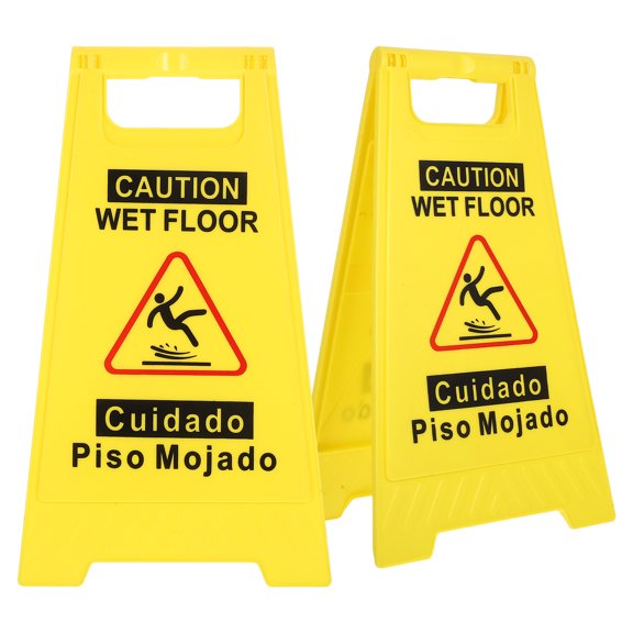 FOLOYORI 2Pcs Caution Wet Floor Signs Double Sided Foldable Bilingual Safety Warning Signs Yellow for Commercial Use