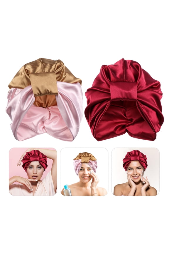 2-Pack Women's Lightweight Sleep Bonnets with Wide Band, Turban Hats in Assorted Colors for Night Use