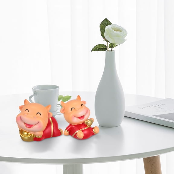 FOLOYORI 2Pcs Lucky Decor Red Ox Figurine Car Ornament Home Decorations Prosperous Bull Figurine