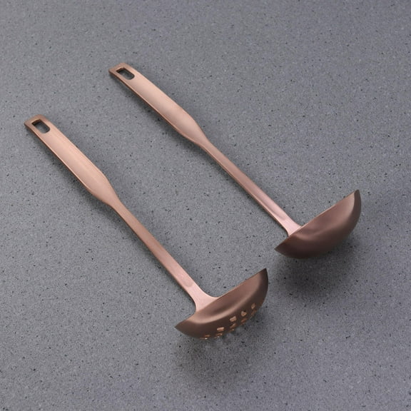 FOLOYORI 2Pcs Metal Kitchen Utensils Set Nonstick Heat Resistant Strainers for Kitchen with Colander Spoon Golden