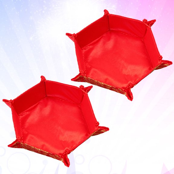 FOLOYORI Red Fabric Candy Boxes for Chinese Weddings and Festivals, Set of 2 Decorative Containers