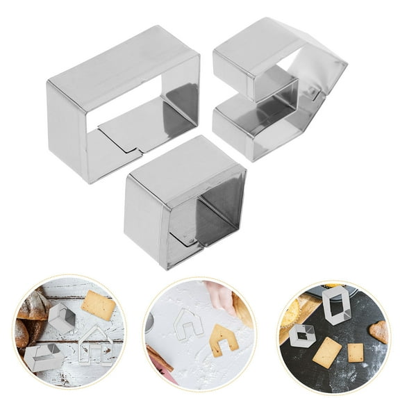 FOLOYORI 3Pcs Christmas Biscuit Moulds Set Stainless Steel For Kitchen Cafe Mini Ginger House Cookie Cutters 4.5Cm Tall