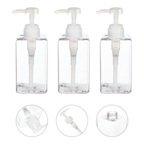 FOLOYORI 3Pcs Reusable Refillable Dispenser Bottles 15.6x6.7cm White Transparent Square Shape For General Users