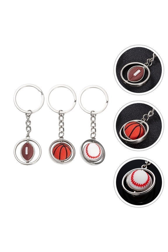Basketball Keychain Set of 3 Rotatable Metal Keyrings in Assorted Colors for Sports Fans and Decor