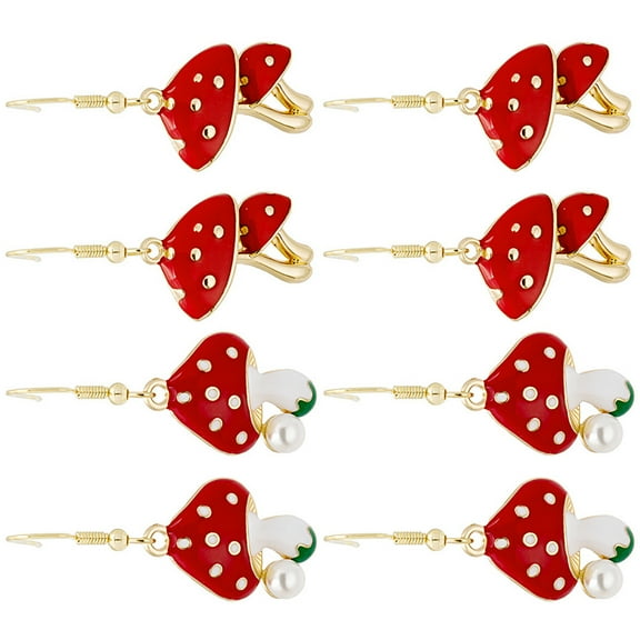FOLOYORI 4 Pairs Red Mushroom Shape Dangle Earrings for Women Daily Wear