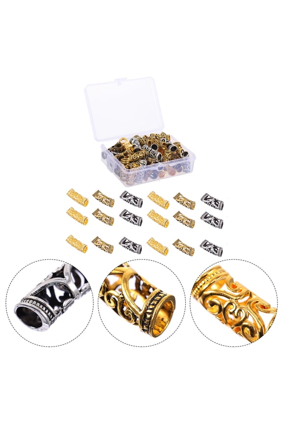 48Pcs Metal Hair Accessories Dreadlocks Rings Circular for Braiding Supplies Silver Golden 11.8X3.1X3.1in