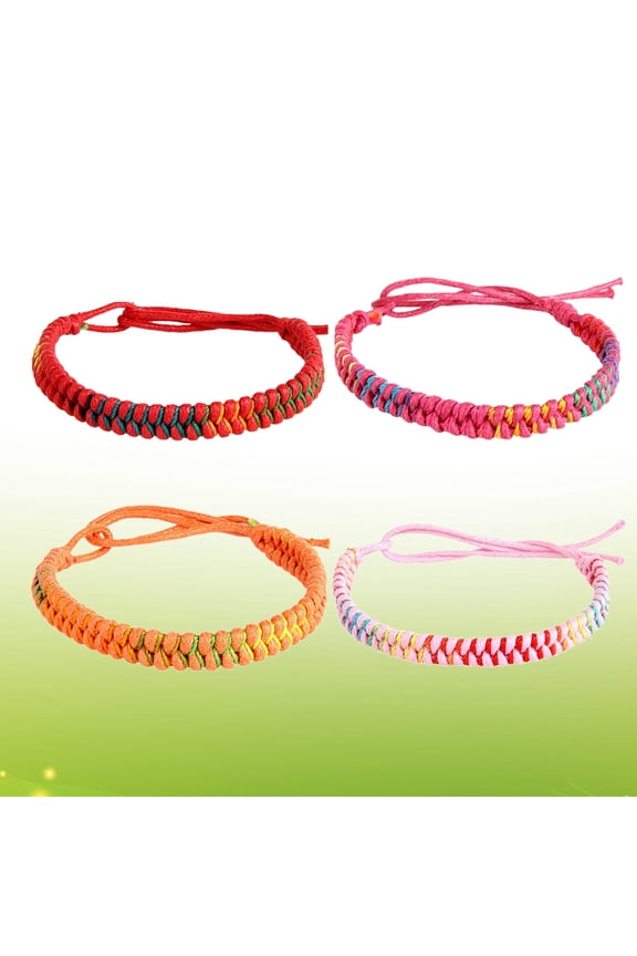 4Pcs Flower Bracelet Set Assorted Color Hand Knitting Wrist Bands for Decoration Or Daily Use