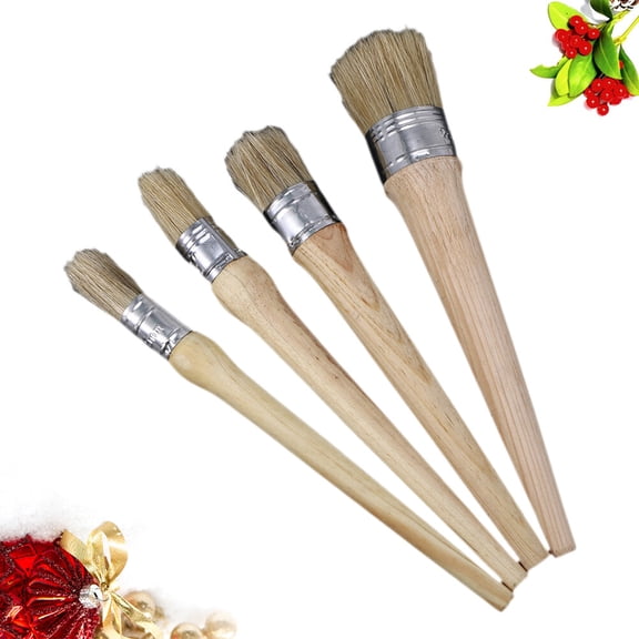 FOLOYORI 4Pcs Classic Design Wood Bristle Painting Waxing Brush for Home Decor and Craft Work