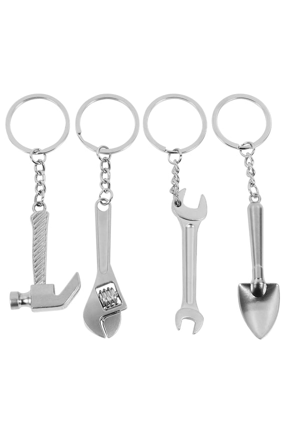 4Pcs Cool Keychains Tool Shaped Silver Stainless Steel Key Decors for Men and Women Gifting 2.7in