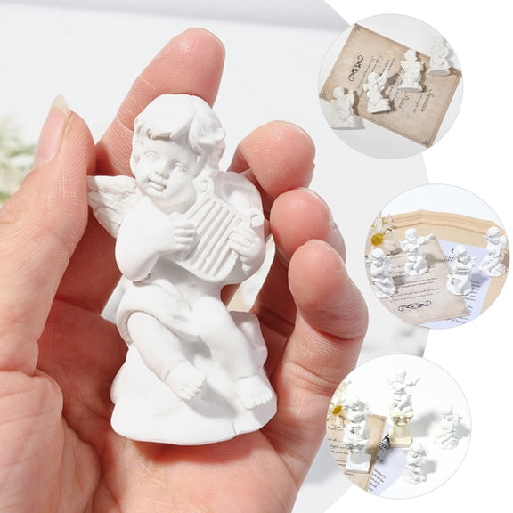 FOLOYORI 4-Piece White Resin Angel Figurines Set for Desk and Shelf Decoration, Craft Ornaments for Home and Office
