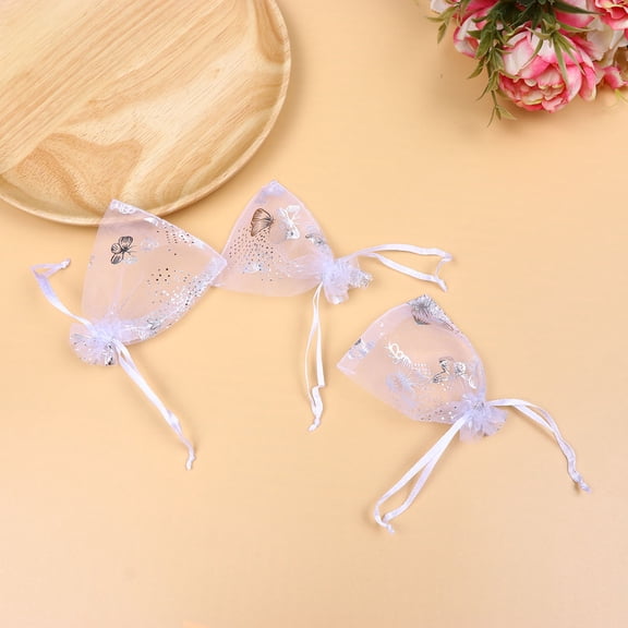FOLOYORI 50Pcs Silver Organza Drawstring Pouch for Wedding and Party Favors