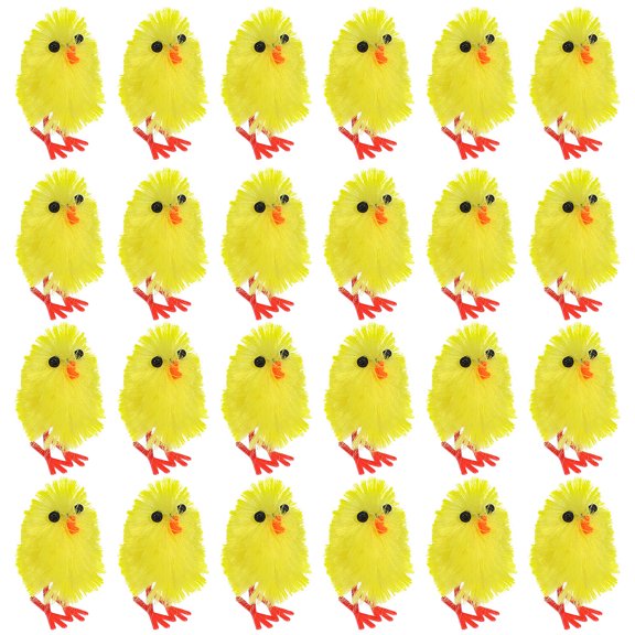 FOLOYORI 60Pcs Easter Tabletop Decor Yellow Chicken Figurines with Chenille Material for Spring Home Display
