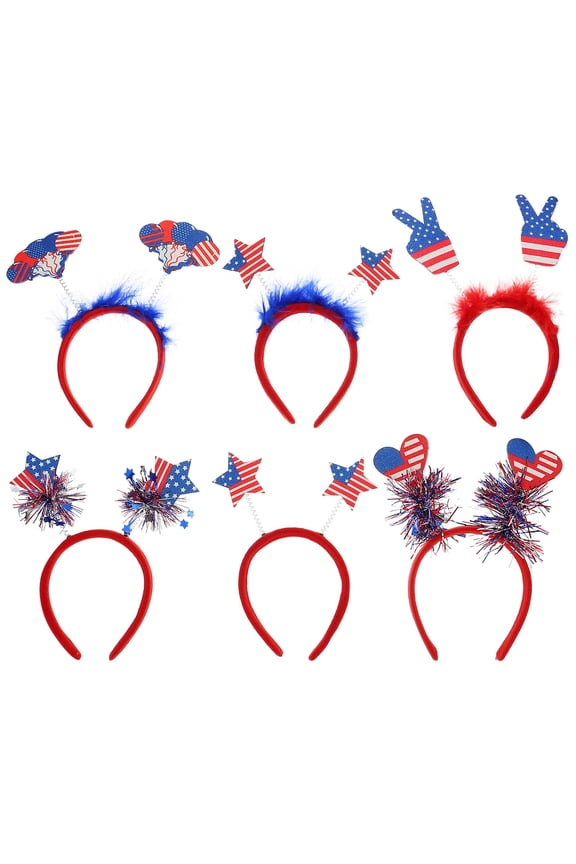 6Pcs American Flag Hair Band Carnival Headband Set for Young Ladies and Women Independence Day 11.8X9.1X0.6In