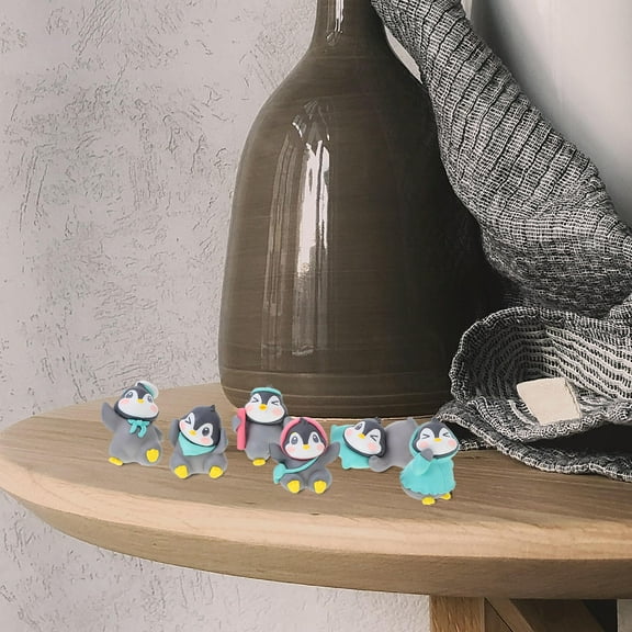 FOLOYORI 6Pcs Cute Penguin Figurines for Desktop and Key Buckle Accessories in Adults
