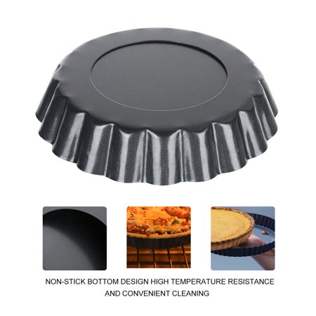 FOLOYORI 6Pcs Non-Stick Carbon Steel Pie Pans for Baking with Removable Bottom Round Fluted Sides 3.9in