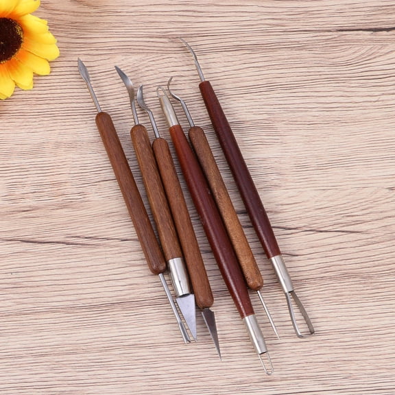 FOLOYORI 6Pcs Professional Tools for Ceramic Making with Various Carving Shapes in Brown