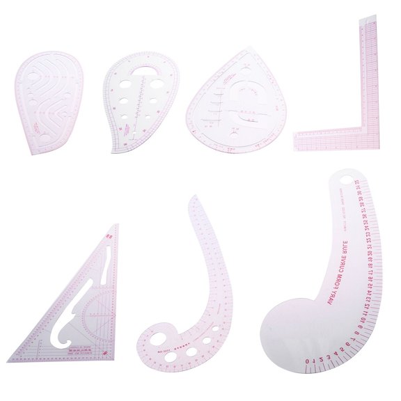 FOLOYORI Transparent Design Ruler Set Sewing Drawing Tool Pattern Maker Craft Tool with Template and Curve Features