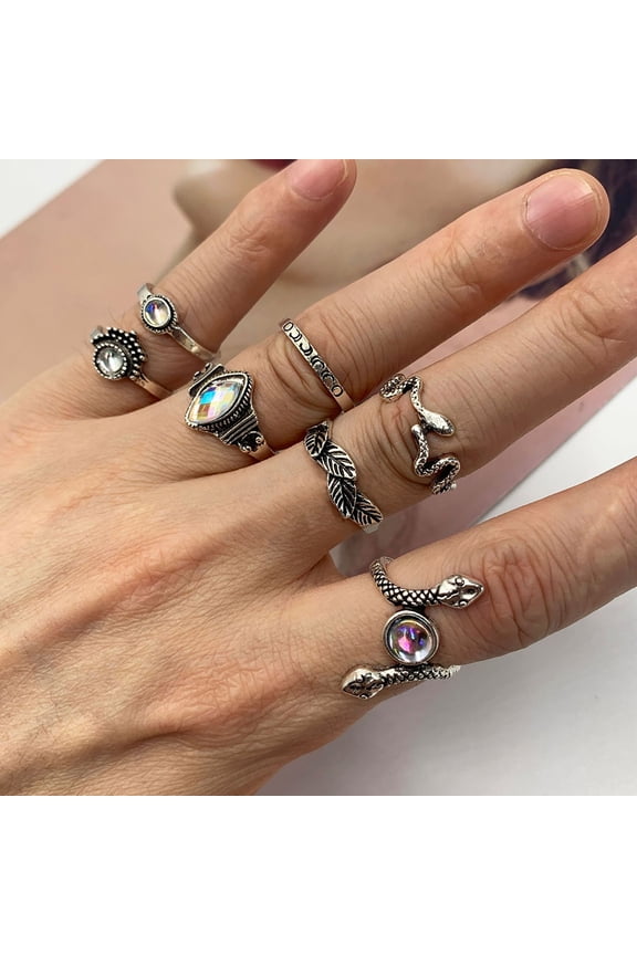 Retro Fashion Snake Rings Assorted Color Alloy Stylish Finger Ornaments for Decor 7Pcs