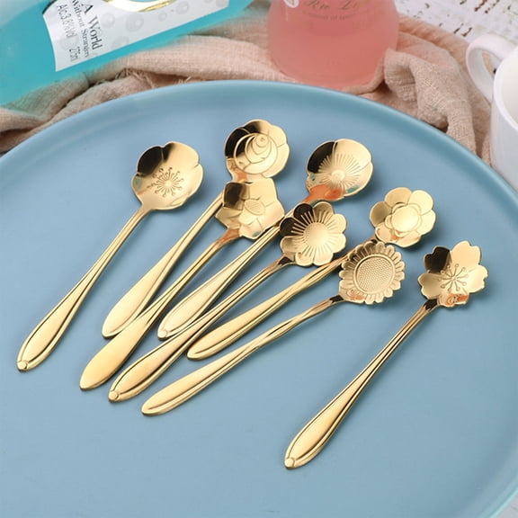 FOLOYORI 8Pcs Decorative Flower Shaped Small Spoons for Tea and Coffee Stirring with Elegant Design