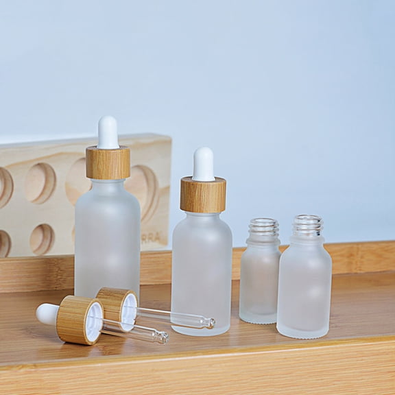 FOLOYORI 8Pcs Essential Oil Dropper Bottle Transparent Matte 5ml Glass Bamboo Dispense Liquid Storage Women