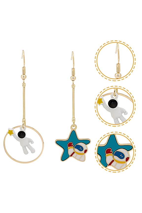 1Pair Asymmetric Planet Earrings Durable Metal Earrings Multi Color Elegant Decoration