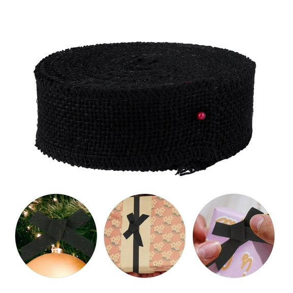 FOLOYORI DIY Black Burlap Ribbon for Crafts and Packing with Christmas Festival Theme