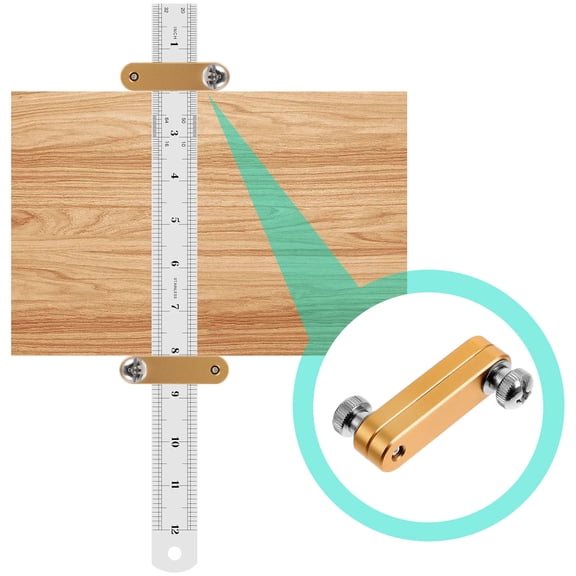 FOLOYORI 1Pc Woodworking Line Block Stainless Steel Ruler Positioning Tool in Golden Color