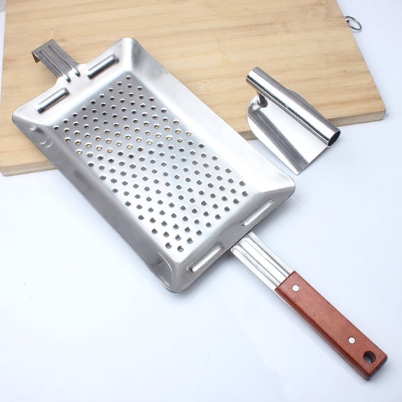 FOLOYORI Spaetzle Maker Kitchen Accessory with Wooden Handle and Stainless Steel Construction