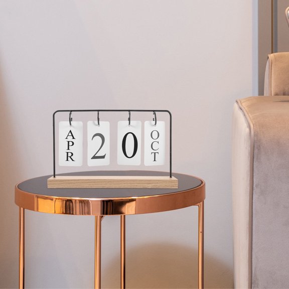 FOLOYORI Perpetual Flip Calendar Minimalist Decor Black Rustic Tabletop Countdown