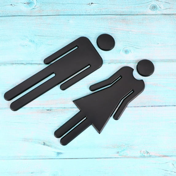 FOLOYORI Rectangle Black ABS Bathroom Sign for Door 1Set Noticeable Washroom Signs 7.9x2in