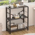 thumbnail image 1 of FOLUBAN  Small Bookshelf, 3 Tier Low Short Book Shelf, Metal and Wood Bookcase for Small Spaces, Bedroom Living Room, Dark Gray, 1 of 10