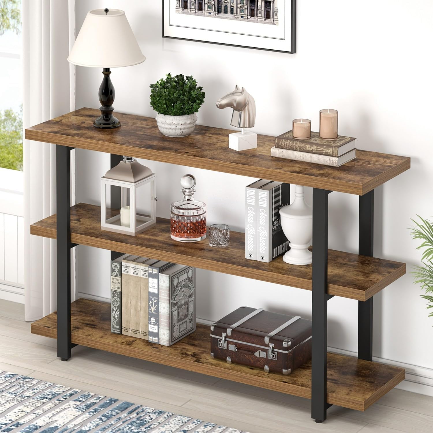 FOLUBAN Sofa Table, Wood Entryway Table with Storage Shelves for Living ...