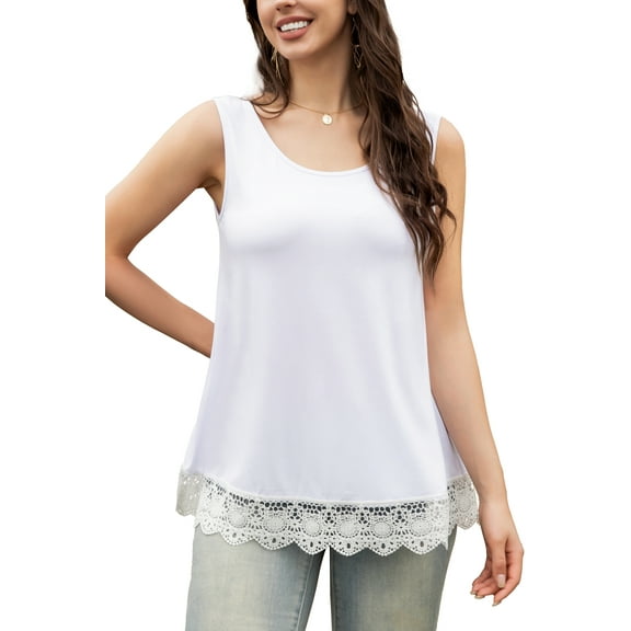 FOLUNSI Lace Swing Plus Size Tank Top Loose Sleeveless Tunic Blouse Shirts M-4XL