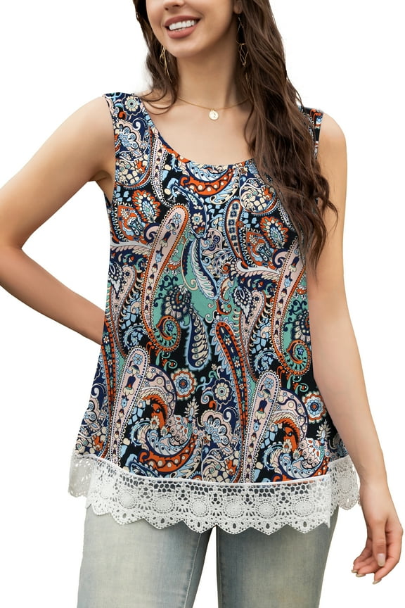 Lace Swing Plus Size Tank Top Loose Sleeveless Tunic Blouse Shirts M-4XL