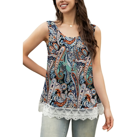 FOLUNSI Lace Swing Plus Size Tank Top Loose Sleeveless Tunic Blouse Shirts M-4XL