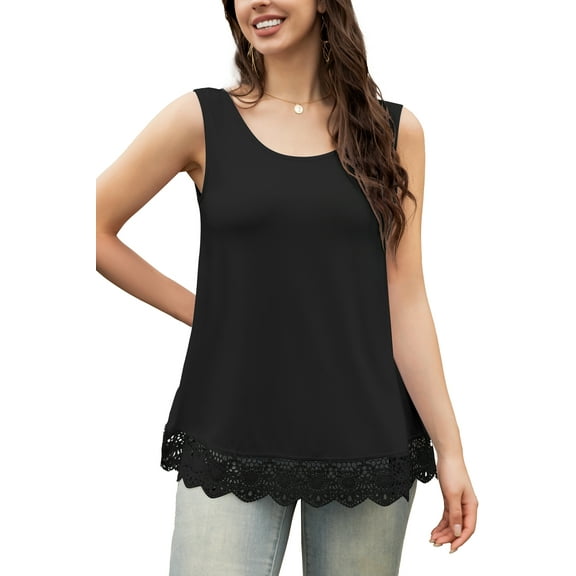 FOLUNSI Lace Swing Plus Size Tank Top Loose Sleeveless Tunic Blouse Shirts M-4XL