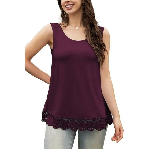FOLUNSI Lace Swing Plus Size Tank Top Loose Sleeveless Tunic Blouse Shirts M-4XL