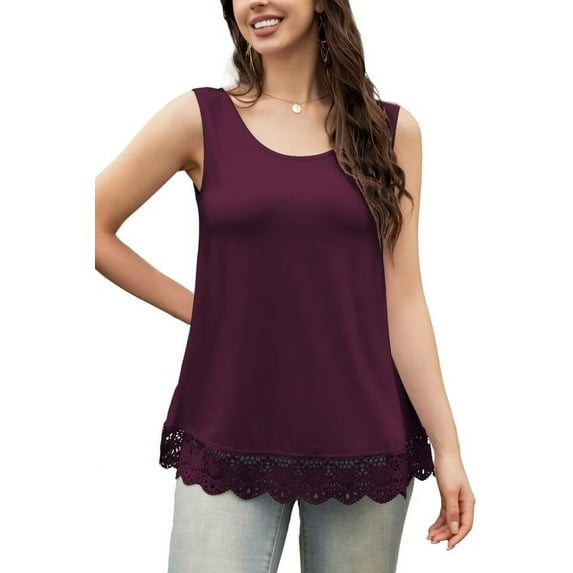 FOLUNSI Lace Swing Plus Size Tank Top Loose Sleeveless Tunic Blouse Shirts M-4XL