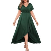 FOLUNSI Plus Size Formal Dresses Glitter V Neck Split Wedding Cocktail Long Evening Dress Turquoise 4XL