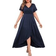 FOLUNSI Plus Size Formal Dresses Glitter V Neck Split Wedding Cocktail Long Evening Dress Noble Blue 4XL