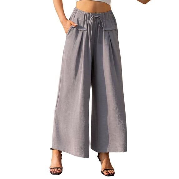 FOLUNSI Palazzo Woven Pants - Elastic Waist, Wide Leg, Lounge - Women