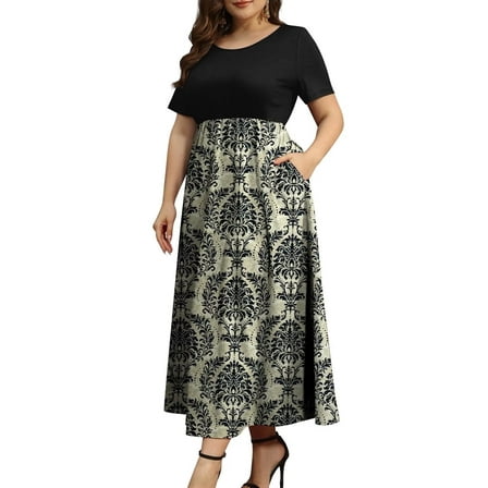 FOLUNSI Women Plus Size Dresses Short Sleeve Loose Ribbed Casual Long Maxi Dresses with Pockets L-4X