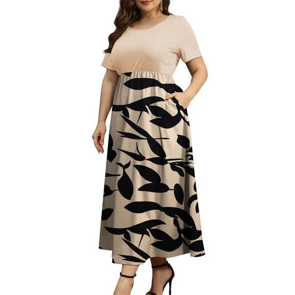 FOLUNSI Women Plus Size Dresses Short Sleeve Loose Ribbed Casual Long Maxi Dresses with Pockets L-4X