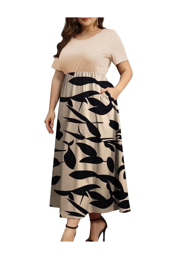 Women Plus Size Dresses Short Sleeve Loose Ribbed Casual Long Maxi Dresses with Pockets L-4X