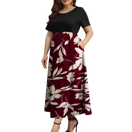 FOLUNSI Women Plus Size Dresses Short Sleeve Loose Ribbed Casual Long Maxi Dresses with Pockets L-4X