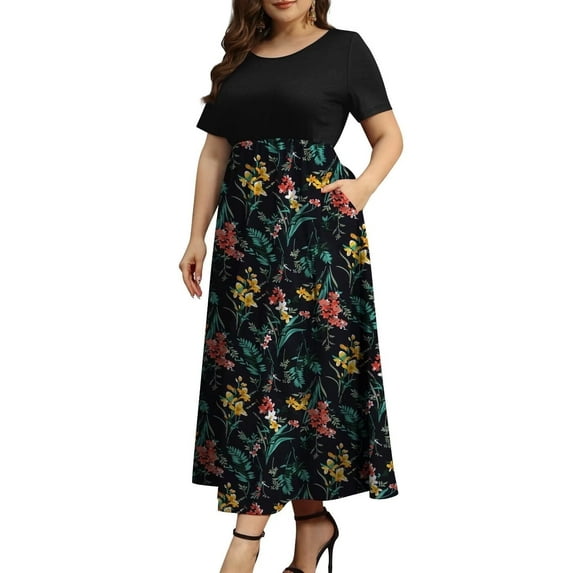 FOLUNSI Women Plus Size Dresses Short Sleeve Loose Ribbed Casual Long Maxi Dresses with Pockets M-4X