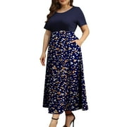 FOLUNSI Women Plus Size Dresses Short Sleeve Loose Ribbed Casual Long Maxi Dresses with Pockets M-4X
