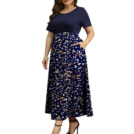 FOLUNSI Women Plus Size Dresses Short Sleeve Loose Ribbed Casual Long Maxi Dresses with Pockets M-4X