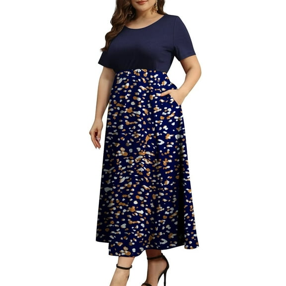 FOLUNSI Women Plus Size Dresses Short Sleeve Loose Ribbed Casual Long Maxi Dresses with Pockets M-4X